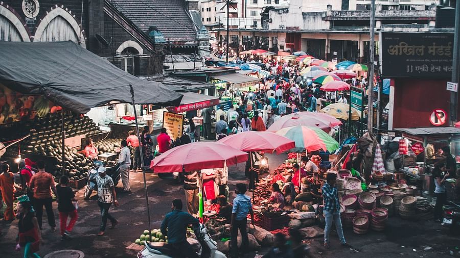overhead view of an open air market