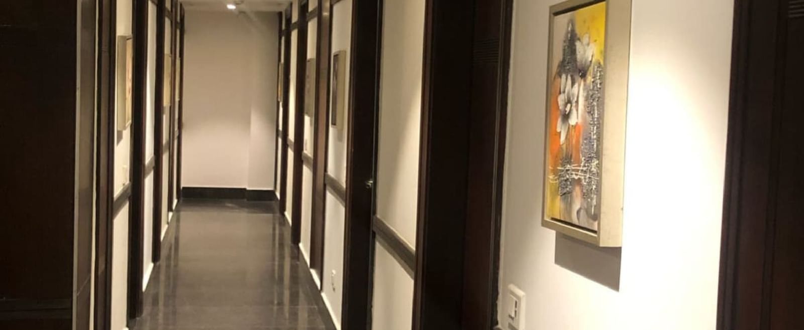 Corridor at BluSalzz Select - City Centre, Amritsar with framed artwork and soft lighting.
