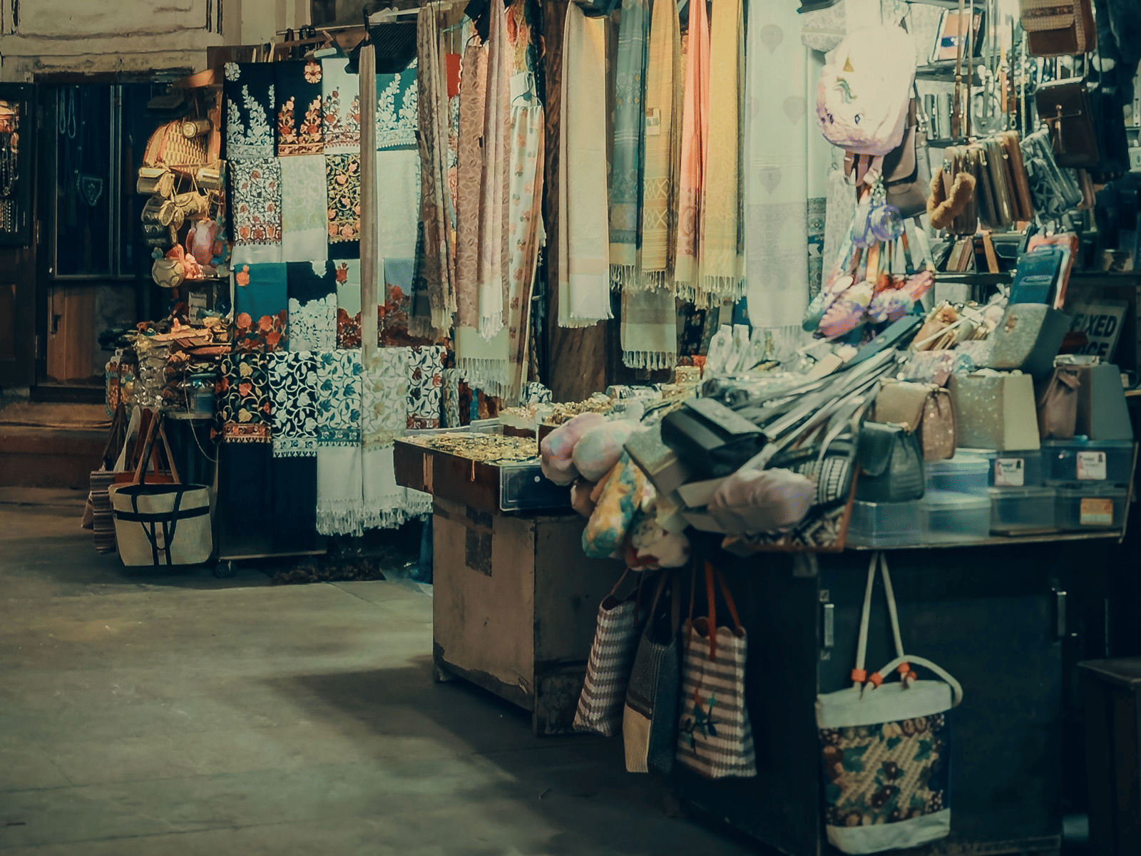 clothes and knick knacks kept outside a store