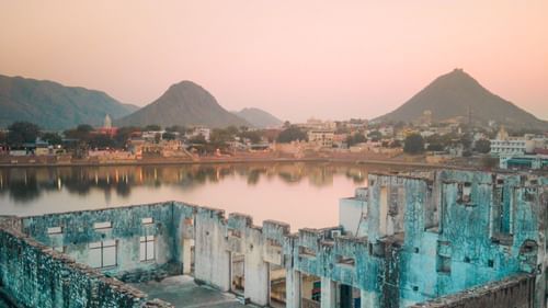 an ancient architecture near a lake