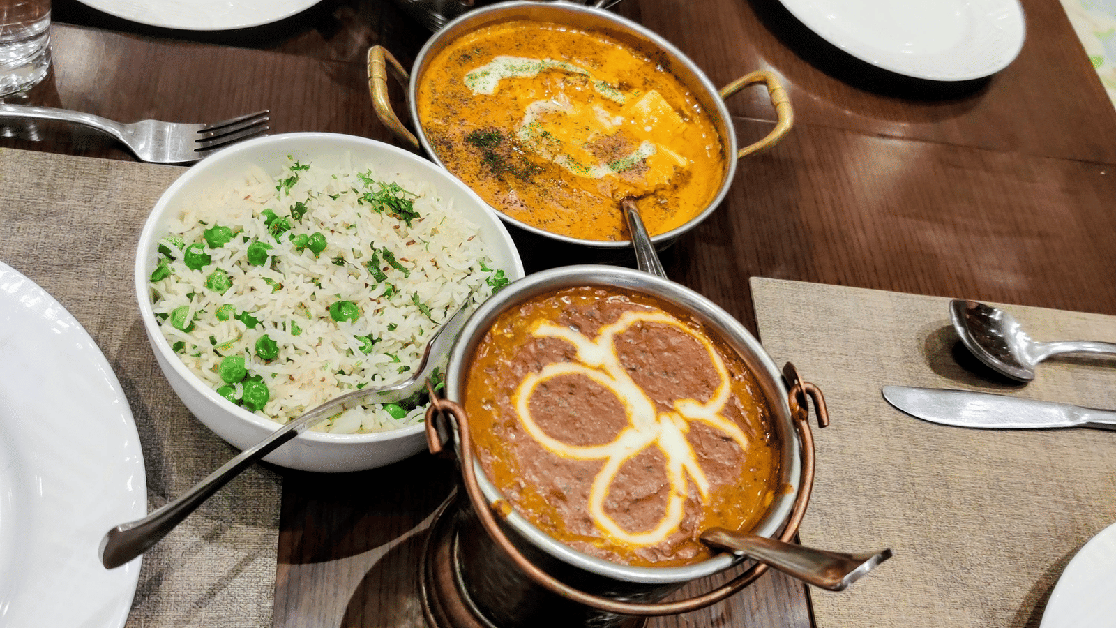 Dining table set with Indian dishes