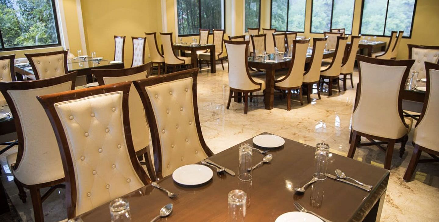 A close up of a table set up for dining at Summit North Star, Gangtok