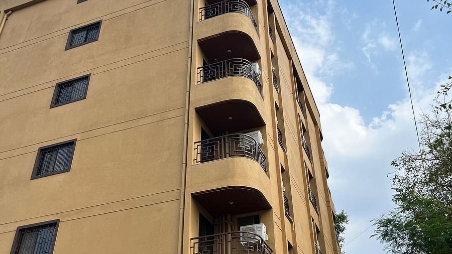 Another low angle shot of our hotel building with a blue sky at VITS Select Kharadi, Pune.