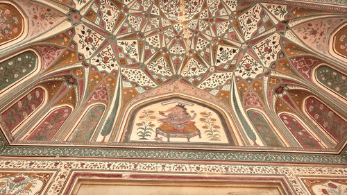 Hindu and Mughal architecture on Ganesh Pol, entrance of Amer Fort.