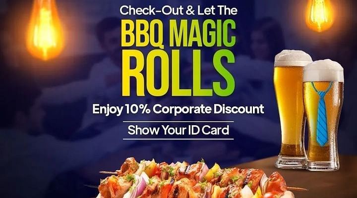 A creative image of a Corporate discount advertising 10 percent offer at Themis Barbecue House, NSP Pitampura