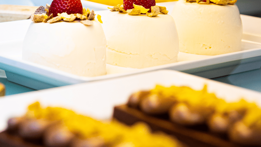 A close up of pastries kept for sale inside The Chef’s Club at Ramada by Wyndham Addis, Addis Ababa.