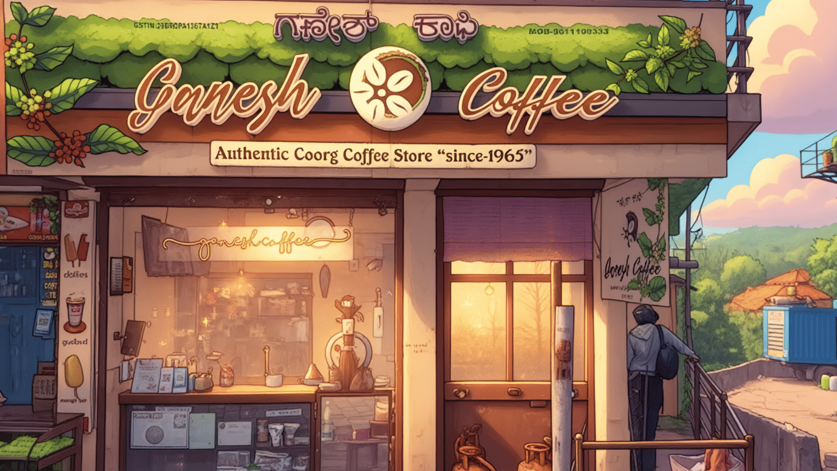 Front facade of Ganesh Coffee shop with signage and entrance visible from the street.