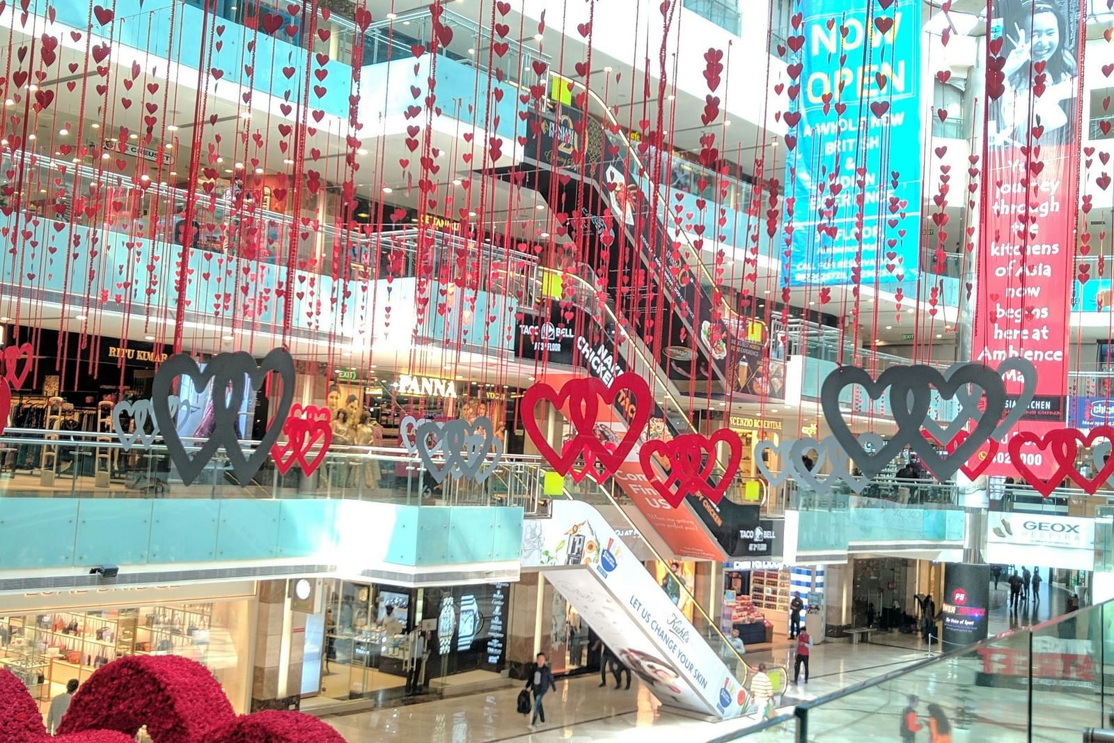 An overview of Ambience mall in Gurugram with decorations near the courtyard
