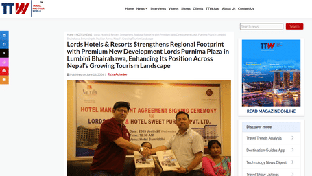 An article by TTW showcasing Lords Hotels & Resorts Strengthens Regional Footprint.