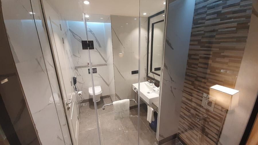 view of the washroom in one of the rooms at Hotel Polo Towers Agartala