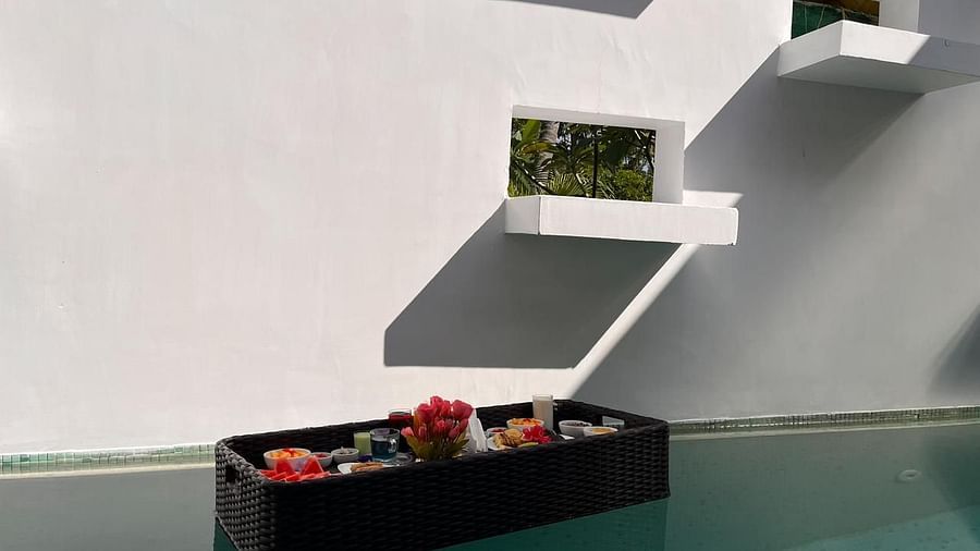 floating breakfast inside a private swimming pool in andaman at Symphony Summer Sand Beach Resort And Spa, Neil Island