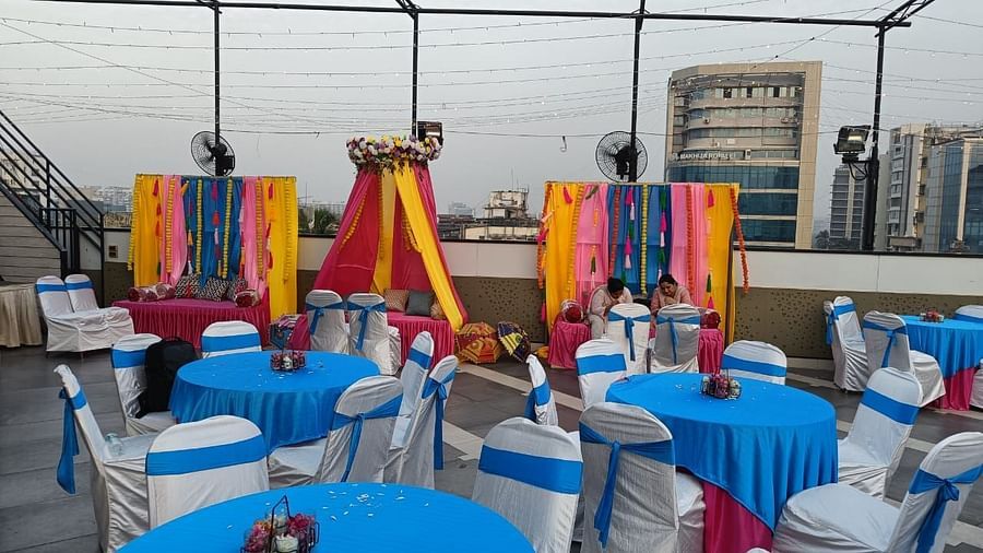 Image of a terrace with tables and chairs for an event at The Oriental Residency