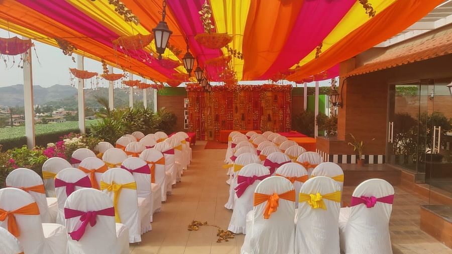 The orchid Lonavala - seating arrangements in the outdoor event space