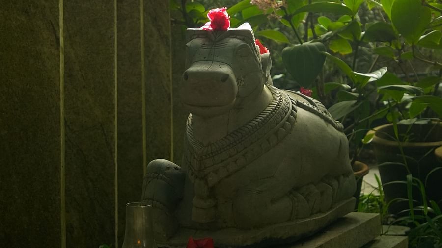 image of a stone sculpture of nandi at hoysala vilage resort, hassan