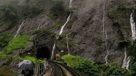 View of dudhsagar falls during rainy season