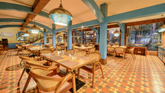 The seating arrangement inside the restaurant at Silver Sand Beach Resort, Havelock.