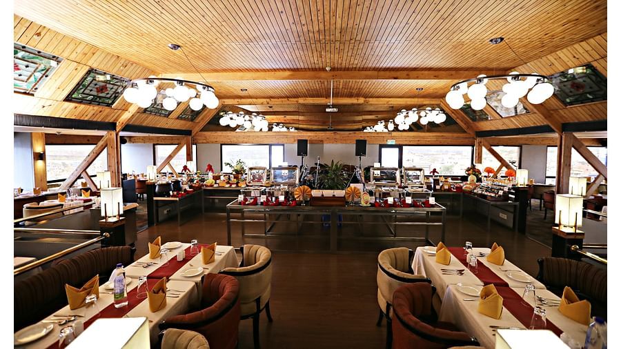 the seating area at Horizon restaurant in Vizag