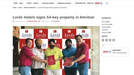 An article by travel trends about Lords Hotels signs 54-key property in Amritsar