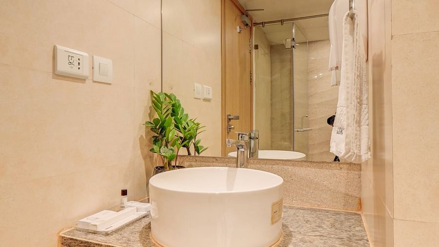 vanity area of washroom at The SSK Solitaire Hotel & Banquets, Mumbai Naka - Nashik