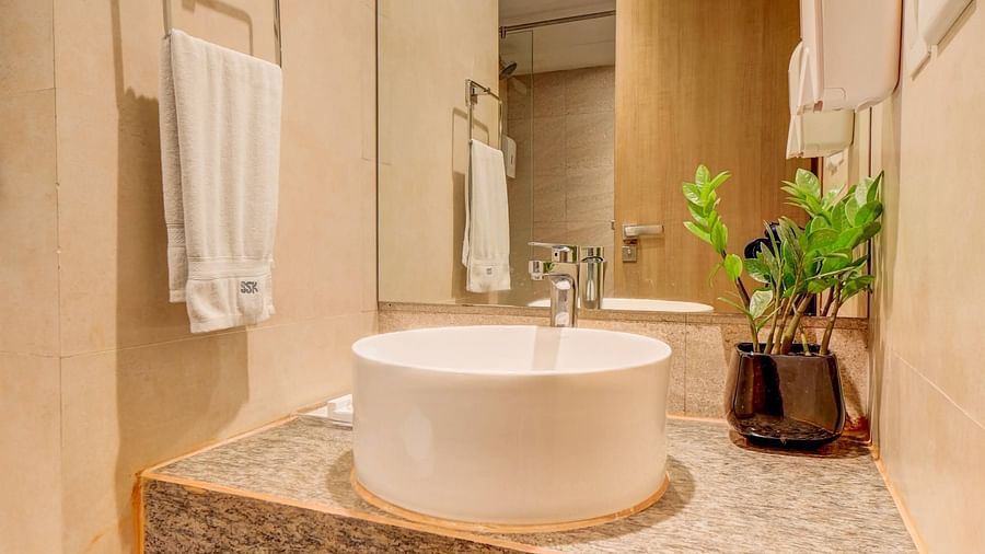 vanity area of washroom at The SSK Solitaire Hotel & Banquets, Mumbai Naka - Nashik