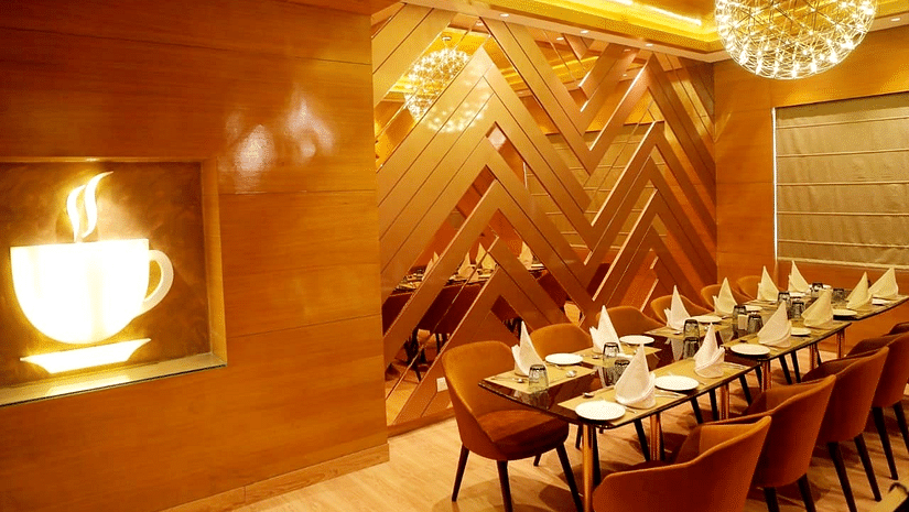 comfortable seating space at a restaurant in vrindavan