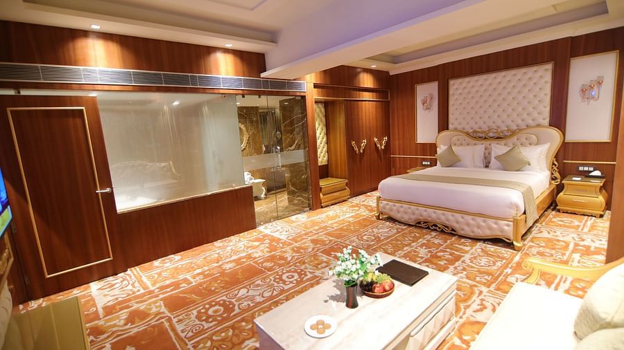 Opulent bedding and furniture at the Royal Suite 3 - Udman Hotel Haridwar