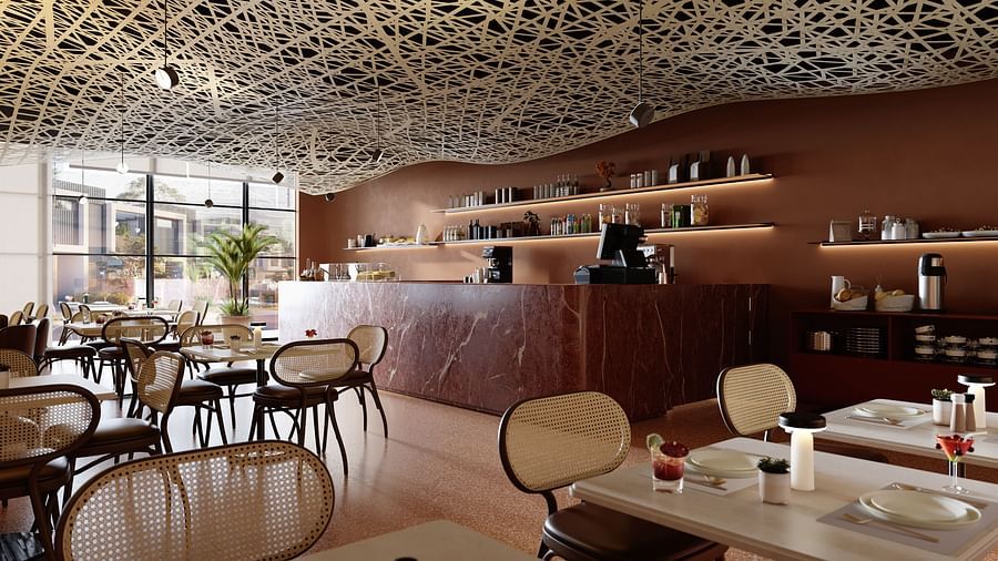 Comfortable dining seating at The Beak Bistro at The Pelican Hotel, Accra.