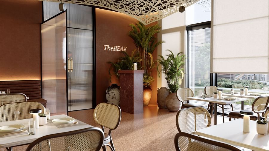 Comfortable dining seating at The Beak Bistro at The Pelican Hotel, Accra.