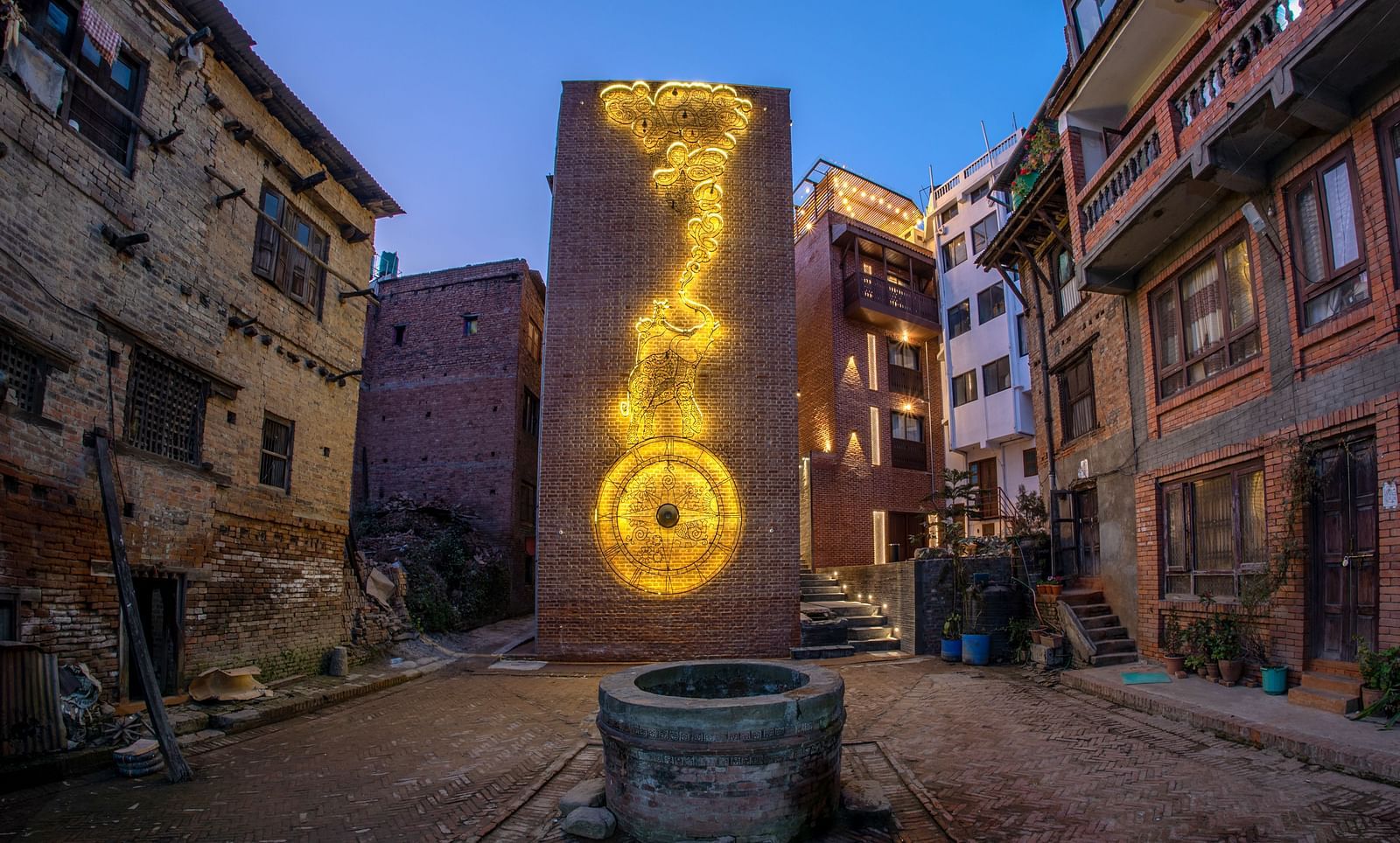 A facade view of the Public courtyard with Community Living together - The Nanee