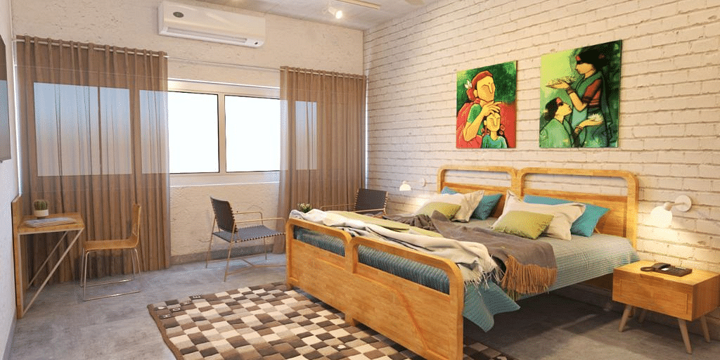 Deluxe Room with a ceiling fan and an air conditioner at Bedzzz, Rishikesh