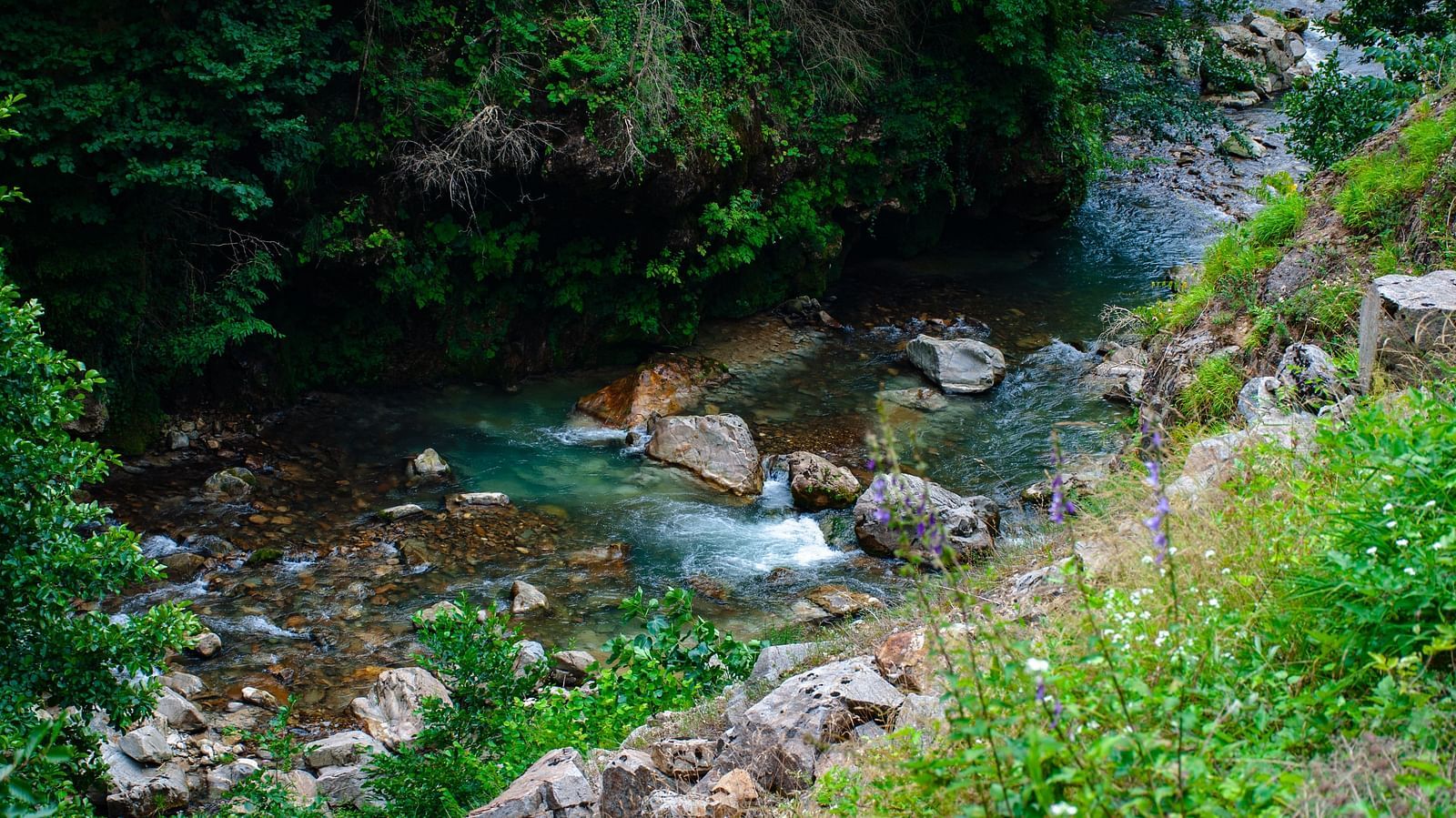 A Stream with rocks, flowing through the valley