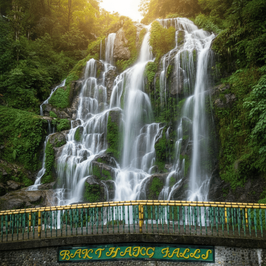 gangtok Bakthang Waterfalls with golden sun view