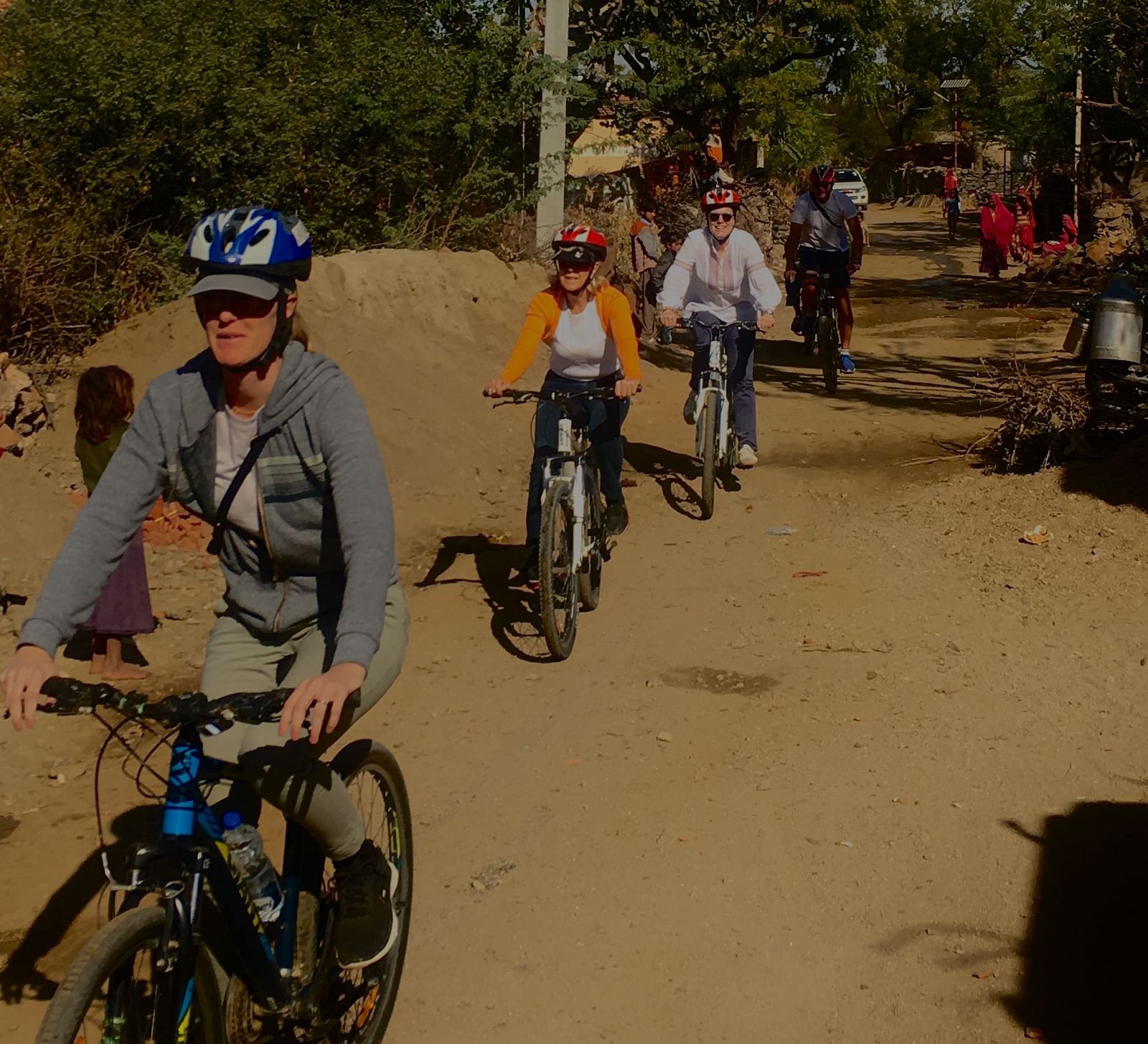 Cyclists travelling on a sunny day