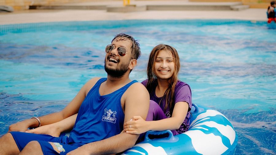 A couple enjoying a water ride together at Crescent Water Park, Indore