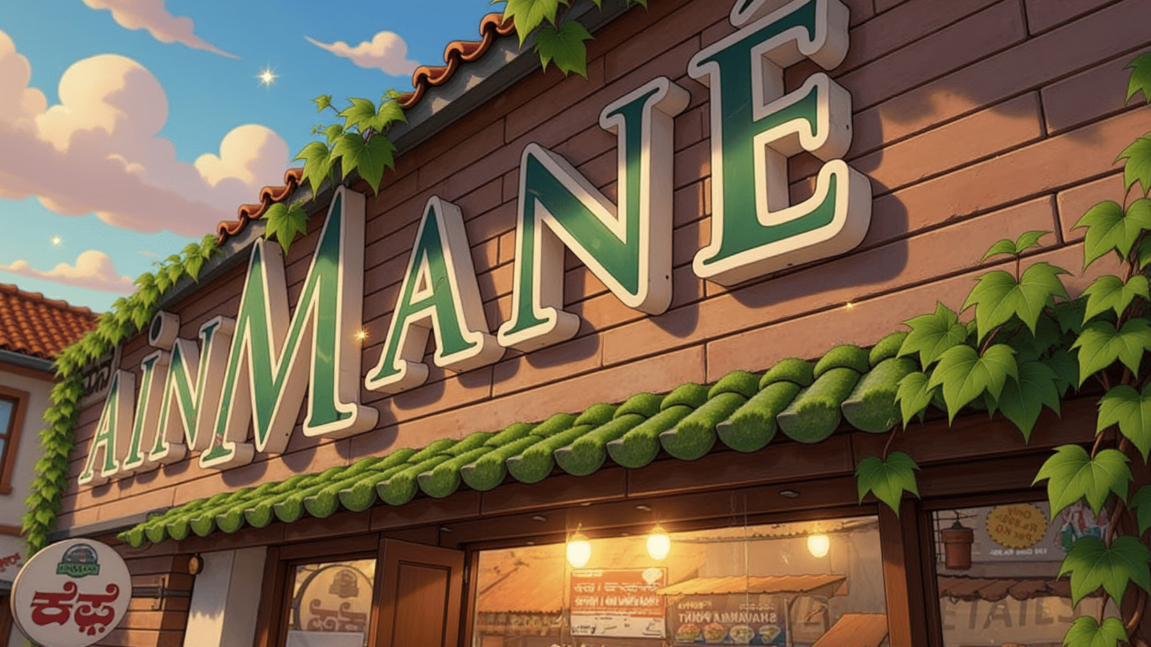 Exterior view of Ainmane café signage surrounded by greenery, representing a specialty coffee stop in Coorg.