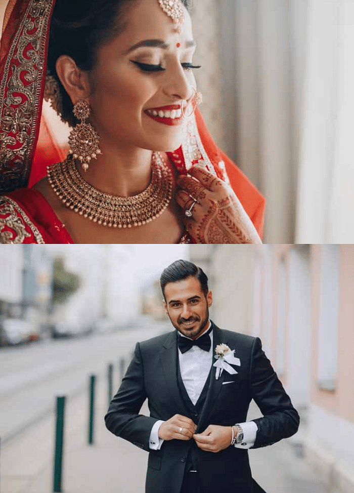 A bride and groom radiating happiness on their special day, capturing a moment of joy and celebration