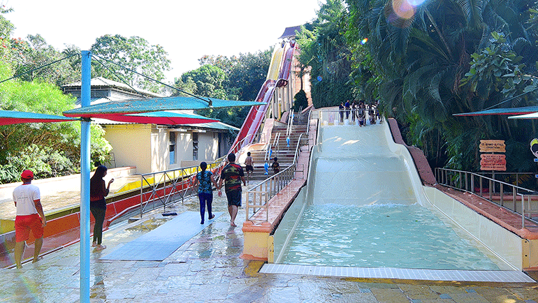 View from the base of the Gang-A-Fall slide at Water Kingdom.