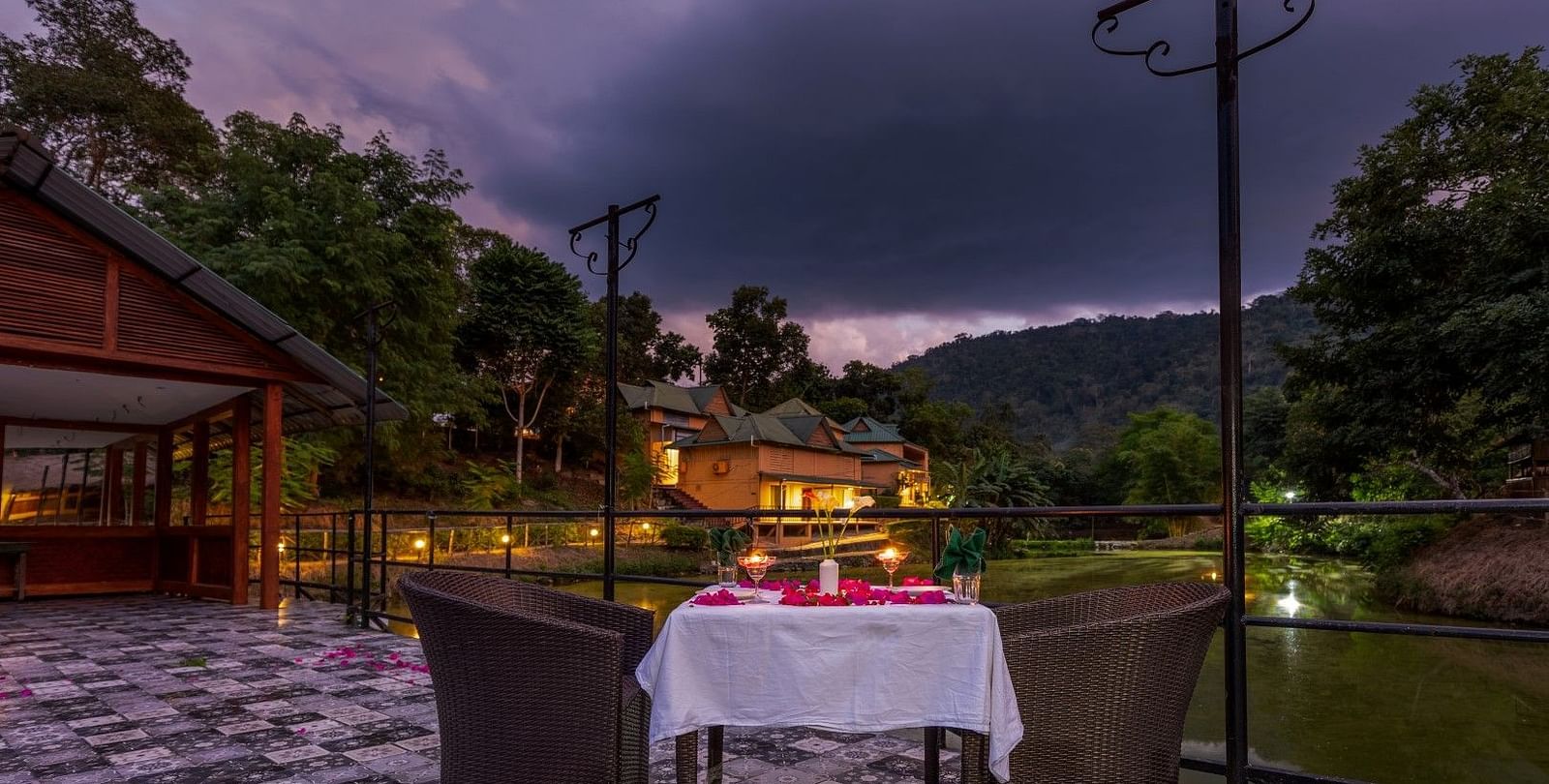 Dining near the lake at Summit Green Lake Tea Resort & Spa, Kaziranga