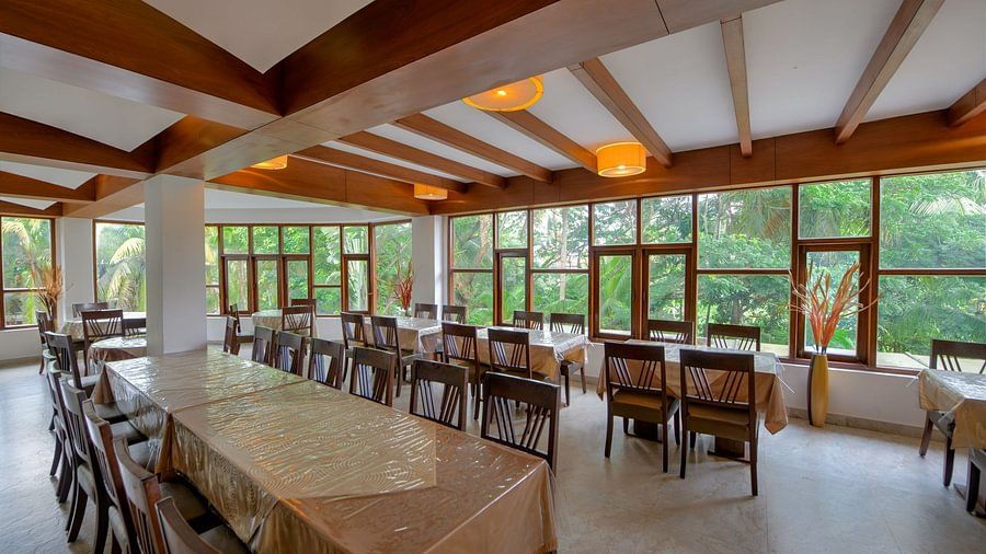 our in-house restaurant overlooking the lush greenery