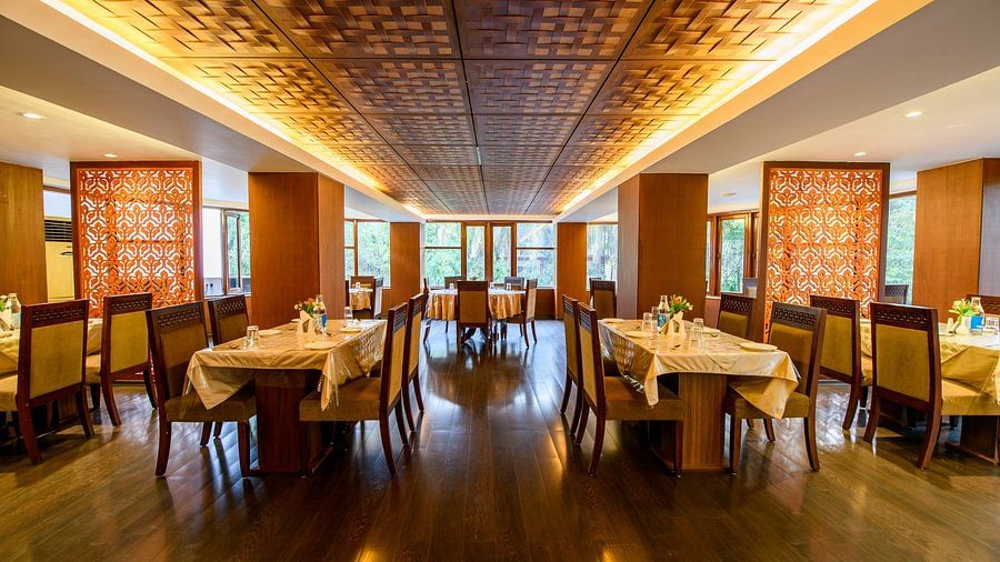 restaurant designed with warm colours and mellow lighting