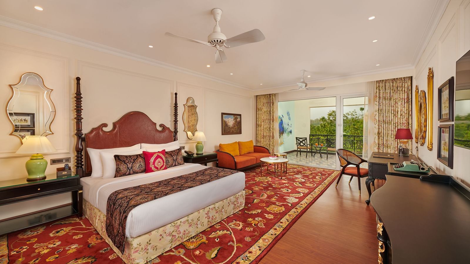 Premium suite with king-sized bed and traditional decor at MAYFAIR Tea Resort, Siliguri