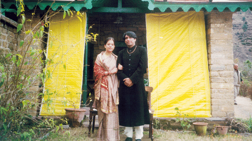 An image of a couple posing after their Kumaon Wedding - Ramgarh Bungalows, Nainital.
