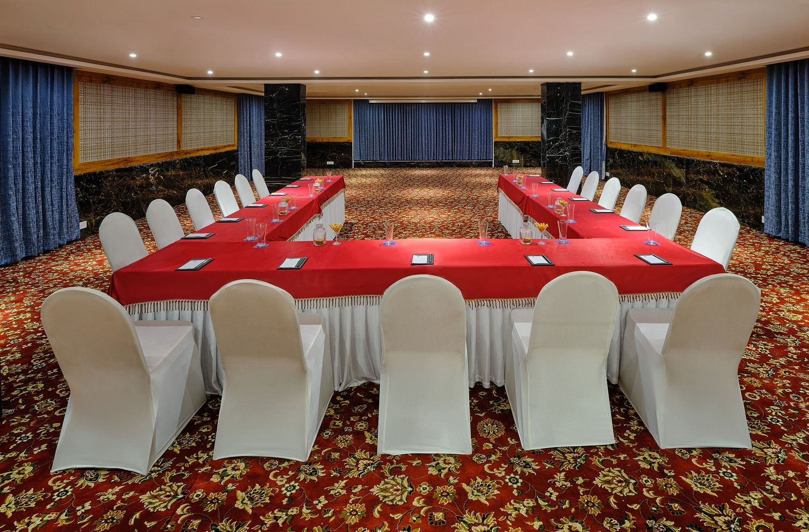 Seating arrangement in the Carnival banquet hall at Essentia Premier Hotel, Chennai