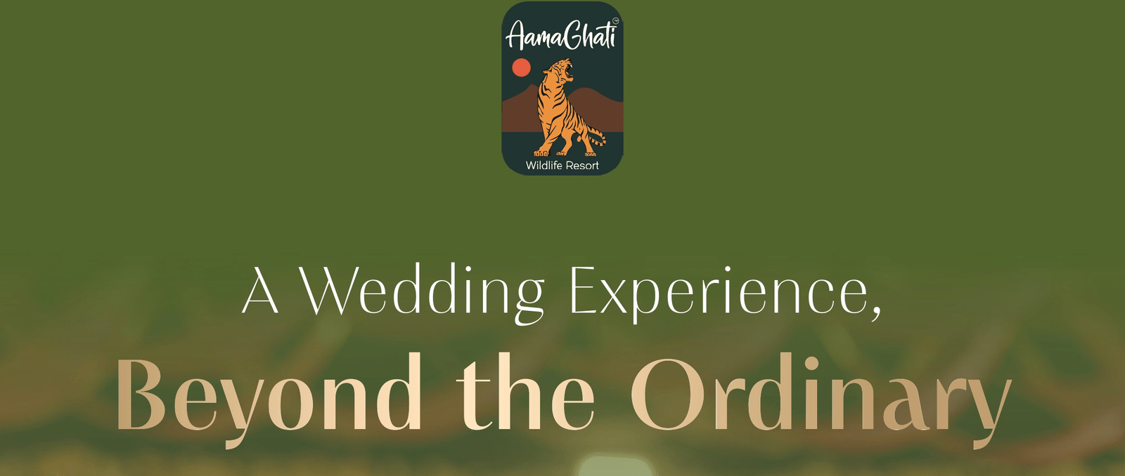 Creative for Wedding Celebration package at AamaGhati Wildlife Resort, offering a 2N/3D wedding celebration experience starting from INR 50,00,000 plus taxes.