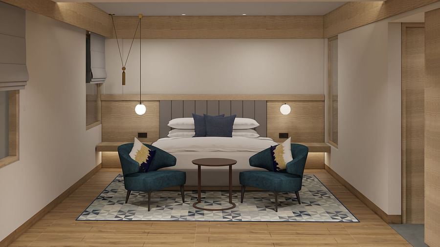 Interiors of the bedroom with double bedding - O by Tamara, Coimbatore