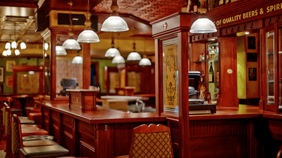 Classic Irish-themed pub interiors with wooden finishes, bar seating, and vintage-style lighting for relaxed evenings | Hablis Hotel Chennai