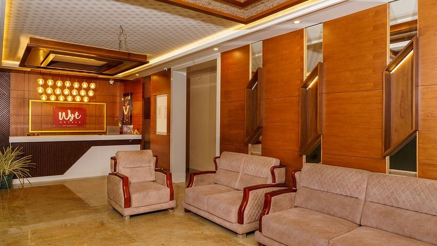 Side view of lobby with sofas at Wyt Hotels, Rameswaram 