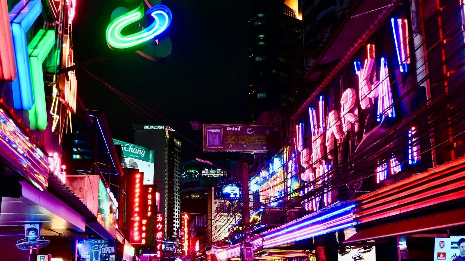 an image of a street with colourful banners