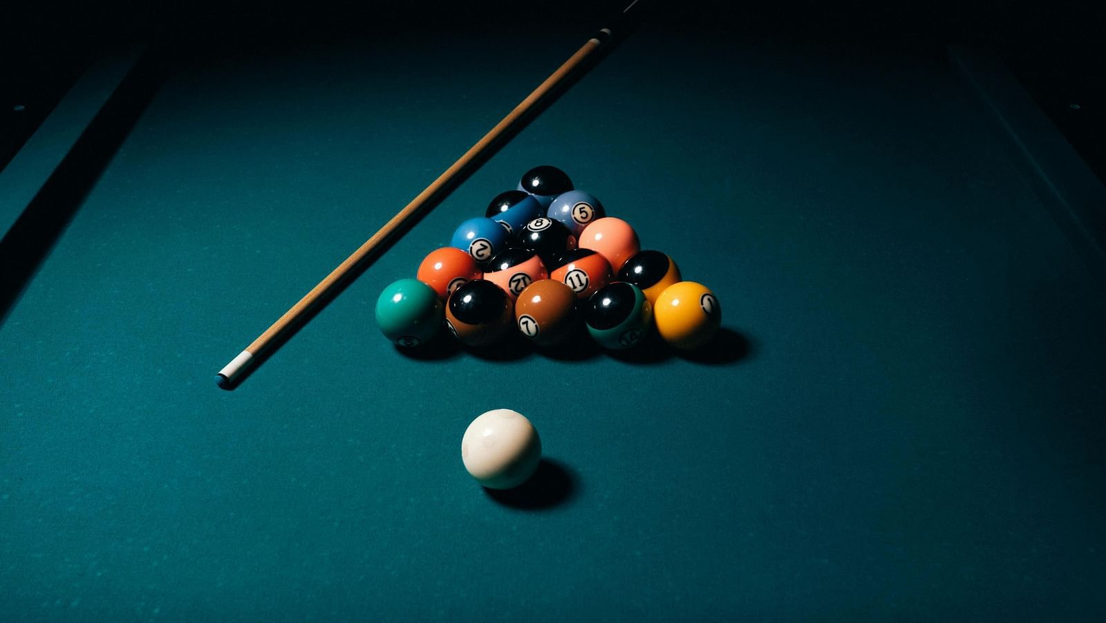 Snooker balls arranged on a snooker table