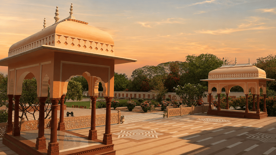 Golden Hour at Sandstone Pavilions-Umaid Palace Dausa-Heritage Resort Near Jaipur